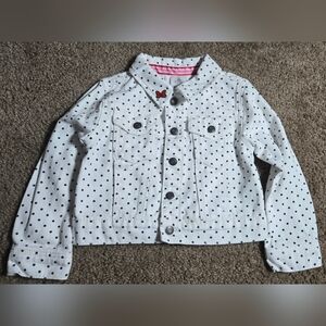 Disney Girls Minnie Mouse White Jean Polka Dot Jacket Embroidered Sequin Size 4